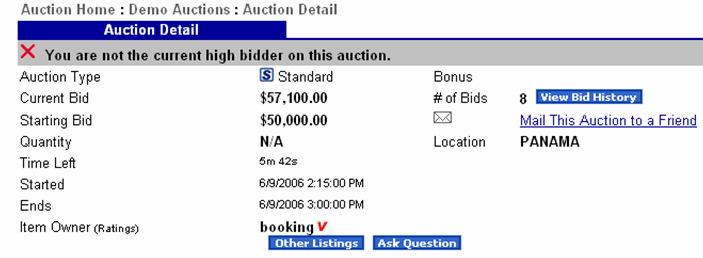 working fine) and in the main screen of the auction in progress, where it indicates that YOU ARE NOT THE