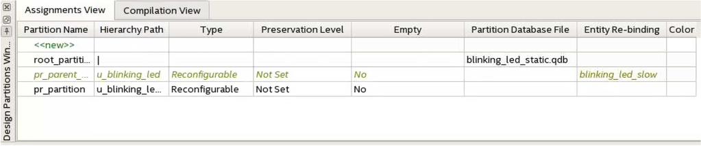 4. To verify the.qdb file associated with the root partition, click Assignments Design Partitions Window. Specify the.