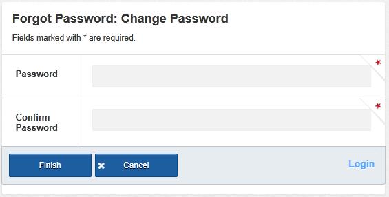 Figure 28 - Enter a New Password to complete the Forgot Password process The site will