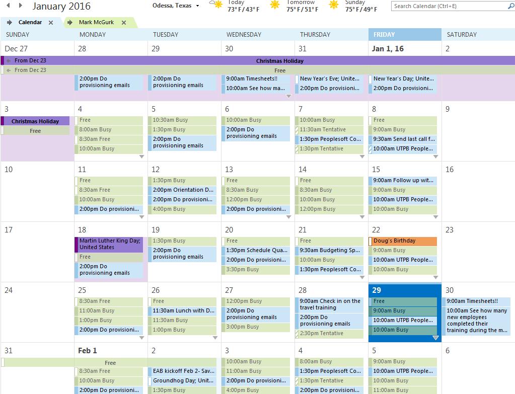 Viewing Multiple Calendars You may view one or multiple calendars by checking or un-checking the box to the left of the calendar name under My Calendars, etc.