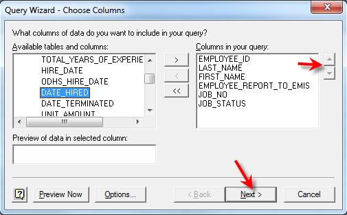Once data is pulled over, you can place your entries into the order that you want to see the columns by using