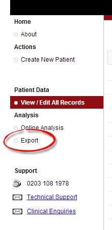 2.2.4 Exporting data On the main page of the HF web application, click on the Export link in the left