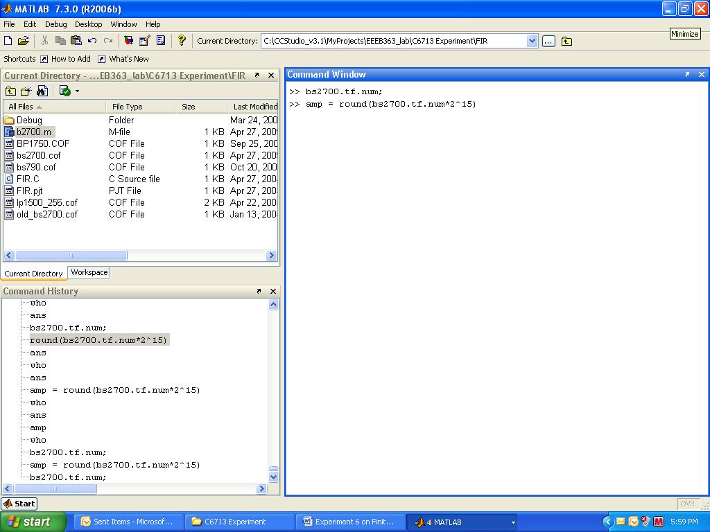 7. Access MATLAB s workspace and type the following commands:- >>