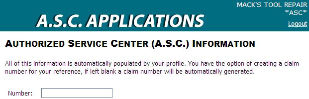 3) Warranty Claims: Submit a New Claim 4) Your ASC account information will be automatically filled on the claim screen.