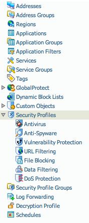 Security Profiles = Objects used in Policies/Rules!