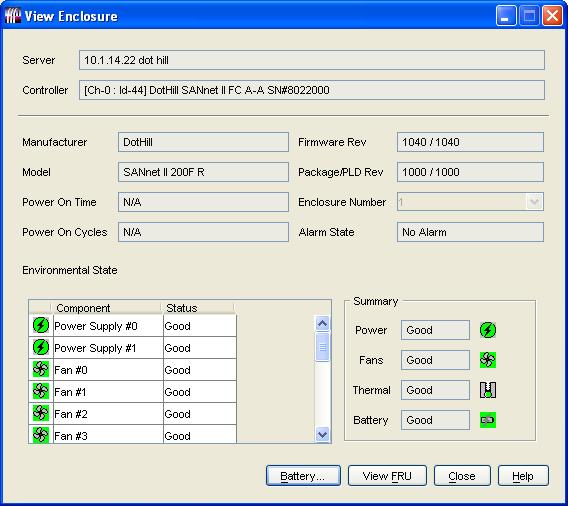 4.5.2 Viewing Status and Setting the In-Service Date with SANscape SANscape monitors the usable life of the FC battery and displays its status in the Battery Information window.