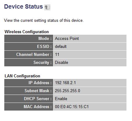 4 1 2 Device Status This page shows the