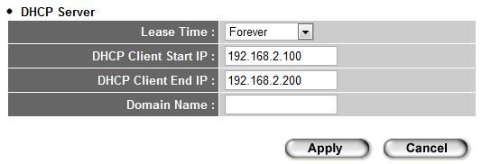 3 3 3 DHCP Server You can use this setting to decide the range of IP address leases. These settings are only available when DHCP Server in LAN IP.