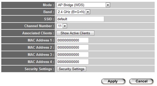 3 4 1 5 AP Bridge: WDS In this mode, this broadband router acts as both wireless communication bridge and wireless access point.