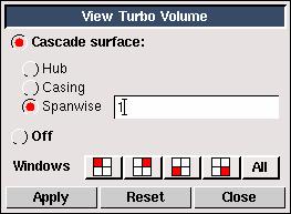 Procedure BASIC TURBO MODEL WITH UNSTRUCTURED MESH a) Select the Cascade surface:spanwise option. b) In the Spanwise text box, enter a value of 1.