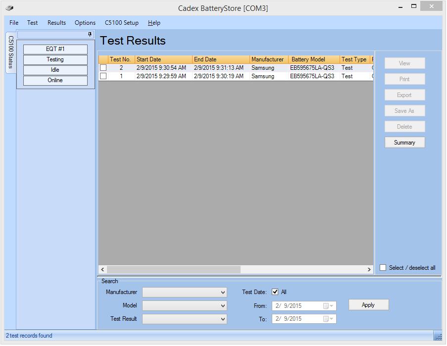 View Test Results To view a test result, click the Results menu item. The Test Results window appears. Highlight a test result and click View.