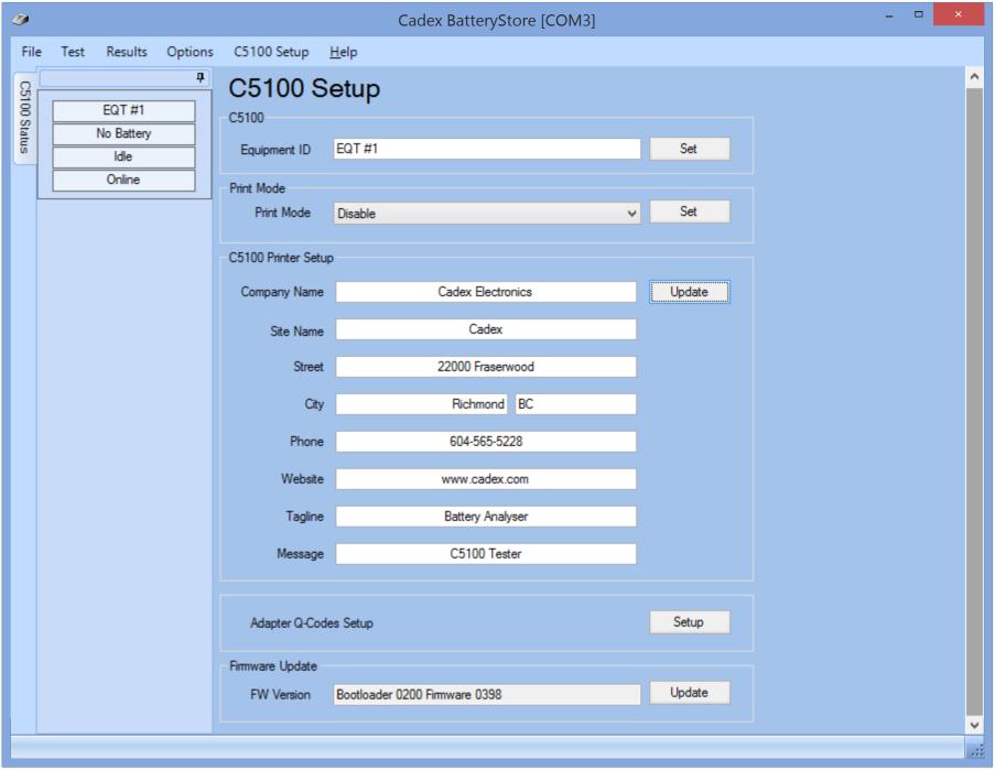 Section 5: C5100 Setup C5100 Setup The C5100 Setup window is used for C5100 receipt printing and firmware upgrades.