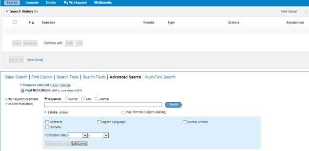Skills@Library: Advanced Medline Page 4 of 17 During this workbook you will be searching on the Advanced screen (below) as this is the only screen that allows you to search using subject headings and