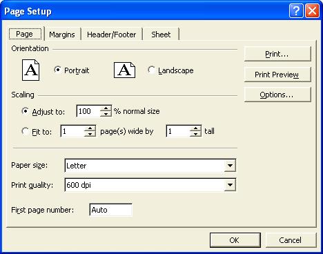 Excel 2007 Introduction 3 To set up your page, Click on the Office Button. Point at Print.. Click on Print Preview. Click on Page Setup.