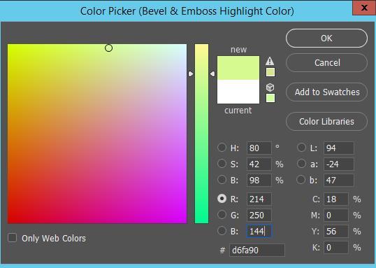 Select Emboss from the Style menu and then click the white swatch to