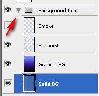 Items. Then, click and drag the folder layer to put it at the bottom of the stack. 2. Now, let s select the four layers Smoke, Sunburst, Gradient BG, and Solid BG.