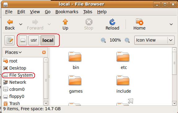 From the new File Browser that just opened up, navigate to the /usr/local folder.