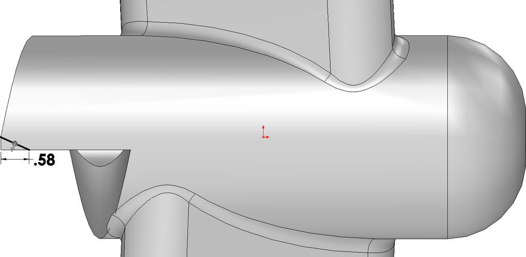 Step 4. Click Line toolbar. (L) on the Sketch Step 5. Draw line from tip vertex of sweep cut to bottom sweep cut edge, Fig. 81. Step 6. Click Smart Dimension (S) on the Sketch toolbar. Fig. 81 Step 7.