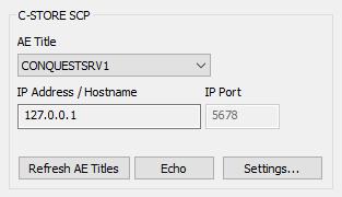 The "C-STORE SCP" tools in the upper left corner of the Network window allows the user to select the server from which the series/studies will be retrieved.