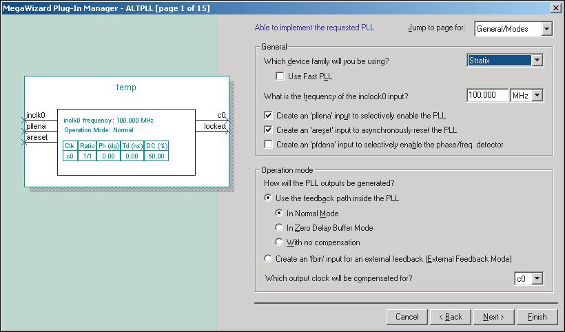 altpll Megafunction User Guide About this Megafunction Figure 2. altpll MegaWizard Plug-In Manager Page 1 Table 6 shows the options available on Page 1 of the altpll MegaWizard Plug-In Manager.
