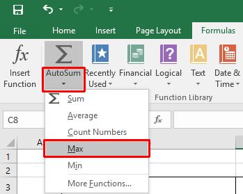 Excel 2016 Foundation Page 112 Max function Click on the Max worksheet tab. Click on cell C8.