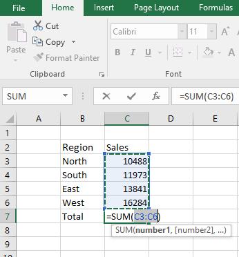 Excel 2016 Foundation Page 14 Press the Enter key and Excel will automatically add up the column of numbers, as illustrated.