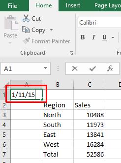 Excel recognises this as a date and automatically marks the cell as containing date information.