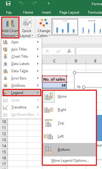 Excel 2016 Foundation Page 150 Modifying the chart legend Click on the Add Chart Elements button in the Chart Layouts group. Click on Legend.