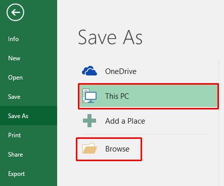 Excel 2016 Foundation Page 19 This will display the Save As dialog box.