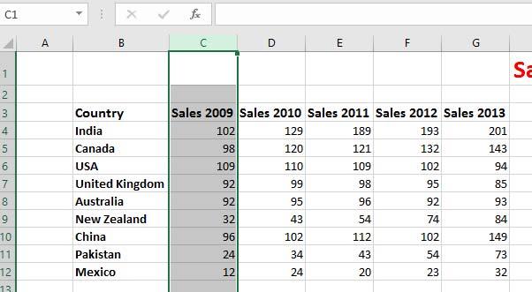 Excel 2016 Foundation Page 37 The selected column will look like this.