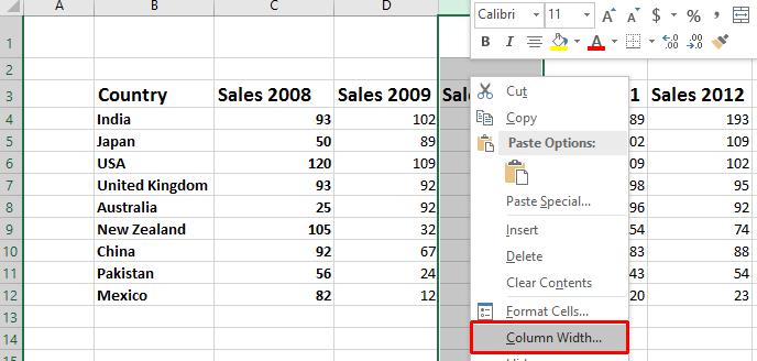 Excel 2016 Foundation Page 45 The Column Width dialog box is displayed which allows you to set the column width.