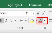 Formatting the font colour Select the range B3:B12. Click on the down arrow next to the Font Color icon.