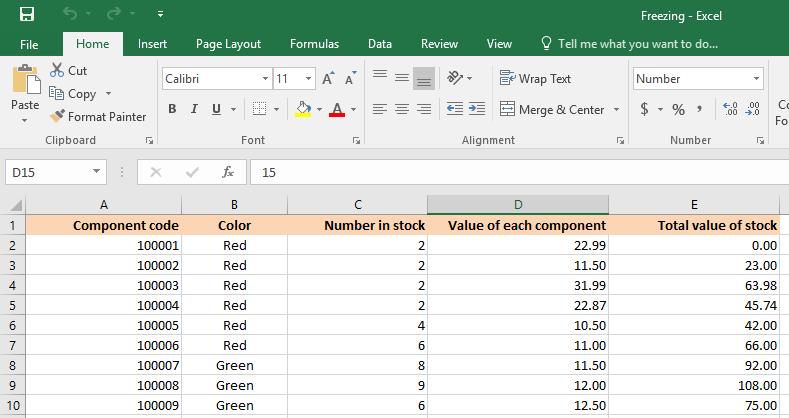 Excel 2016 Foundation Page 96 Freezing row and column titles within Excel 2016 Freezing row and column titles Open a workbook called