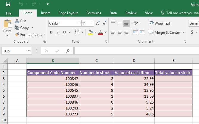 Excel 2016 Foundation Page 99 Excel 2016 Formulas Creating formulas Open a workbook called Formulas. Click on cell E3.