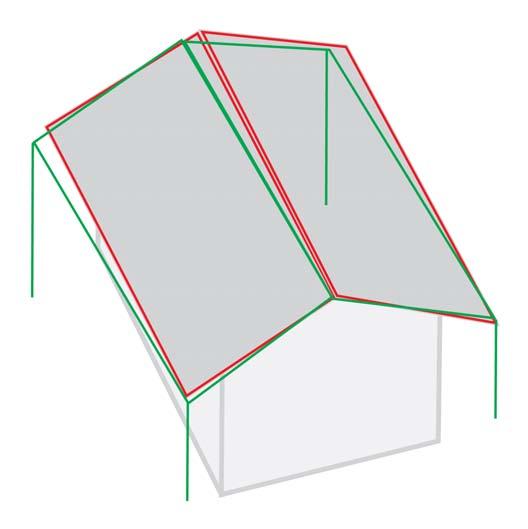 Figure 3.8: Failure of fitting algorithm to determine large overhang. Wire frame edges (in green) and edge lines (in red) are shown. from reserved images give an internal quality measure.