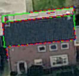 Blue dots on edge lines represent sampling points. ous edge lines from a façade of a gable roof building are shown in figure 4.