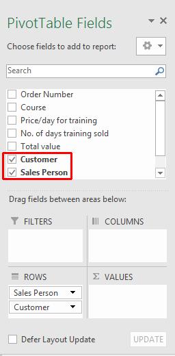 Move the mouse pointer over the Customer field so that the