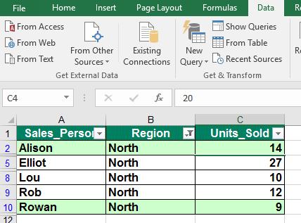 Excel 2016 Advanced Page 126 Click on the down arrow in the Units_Sold column and select