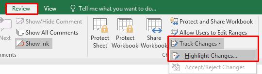 Excel 2016 Advanced Page 151 This will display the Highlight Changes dialog