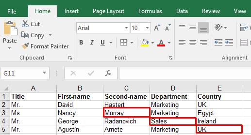 Excel 2016 Advanced Page 159 Click on cell E5 and change the country from South Africa to