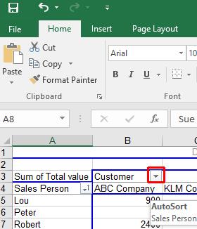 Click on the down arrow displayed to the right of the Customer column