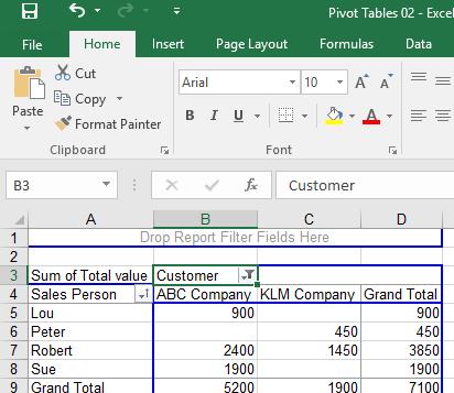 Excel 2016 Advanced Page 20 Only sales for ABC Company and KLM Company are displayed, the