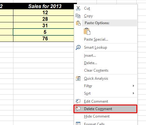 Excel 2016 Advanced Page 221 The small red marker in the top right-hand corner of the cell disappears, indicating that the comment has been deleted.