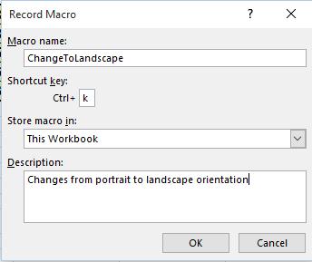 In the Shortcut key section of the dialog box, enter k as the keyboard shortcut. To begin recording, select OK. We can now start performing the actions that we want the macro to record.