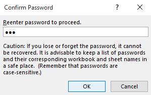 Re-enter the password, and click on the OK button to close the Confirm Password dialog box.