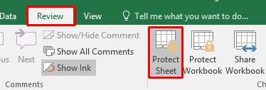 Excel 2016 Advanced Page 244 Click on the Protection tab. Remove the tick from the Locked check box. Click on the OK button. TIP: Remember by default all cells are locked.