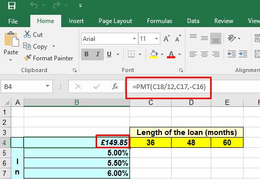 Excel 2016 Advanced Page 31 Note the use of the PMT function in cell