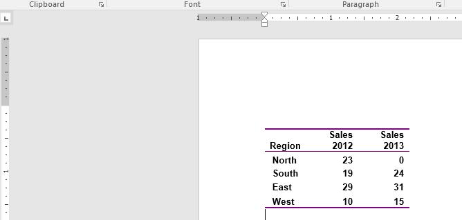 Within the Microsoft Word document, right click on the table data and from the pop-up menu displayed, click