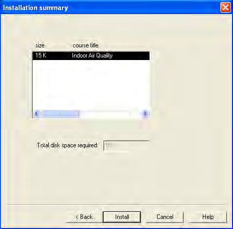 12. The Installation summary screen appears with the course CD that is in the computer s CD-ROM