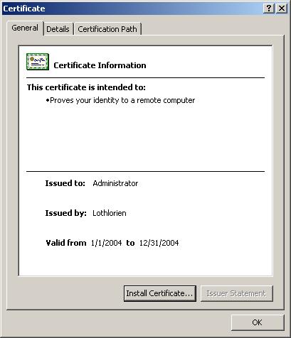 certificate is also installed on the Certification Authority.